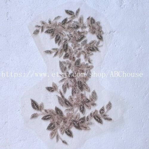 High-grade large Rhinestone patches handmade embroidery wedding dress accessories by piece 47X26cm