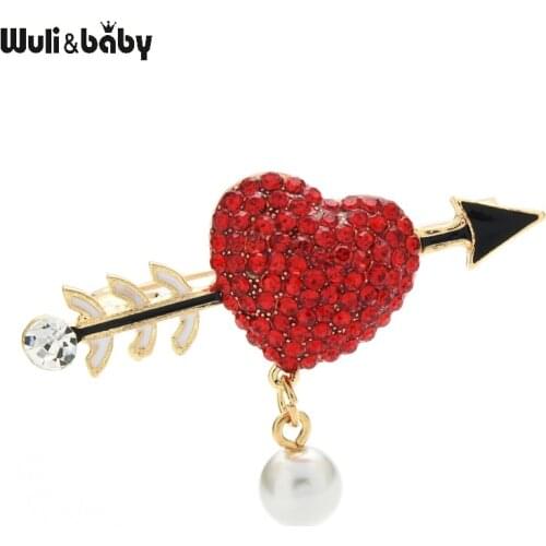 Wuli&baby Pearl Arrow Heart Brooches Women Unisex Rhinestone Love Office Party Brooch Pins Gifts