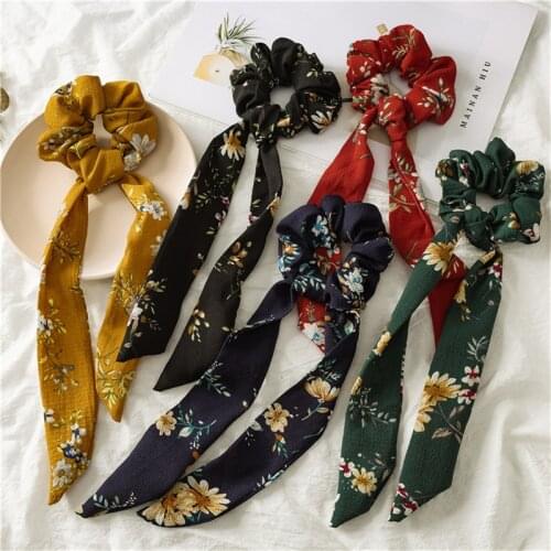 Ruoshui Woman Hair Ties Printed Floral Hair Scrunchies Girls Hair Ribbon Ladies Hair Accessories Headwear Elastic Hairband Tiara
