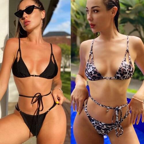 2021 New Sexy Wrap Around String Push Up Bra Thong Bikini Female Leopard Swimsuit Women Swimwear Two-pieces Bikini set Suit Swim