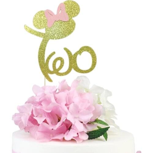 Gold Pink Glitter Cake Topper Two Cake Topper Kids Birthday Party Cake Stick Glitter Cake Decoration Girl Baby Shower