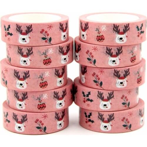 10pcs/Lot 15mm x 10m Christmas Flower Elk Antlers Washi Tape Scrapbook Paper Masking Adhesive Merry Christmas Washi Tape Set