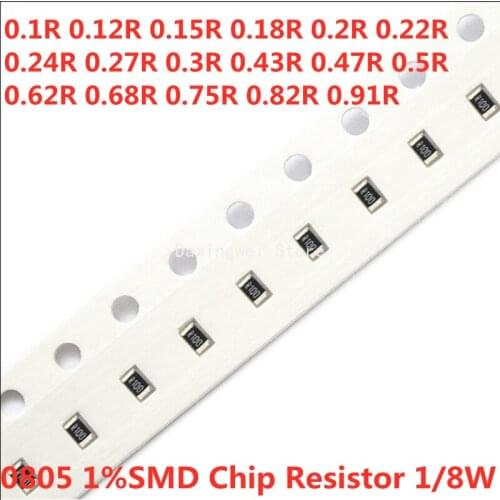 100PCS 0805 1%SMD Chip Resistor 1/8W 0.1R 0.15R 0.18R 0.2R 0.3R 0.47R 0.62R 0.75R 0.82R 0.91R R300 R470 R680 R820 100 200 330MR