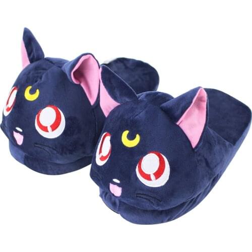 28cm Cartoon Sailor Moon Black Cat Plush Slippers Indoor Home Warm Winter Soft Stuffed Slippers Kawaii Shoes Plush Toys Dolls