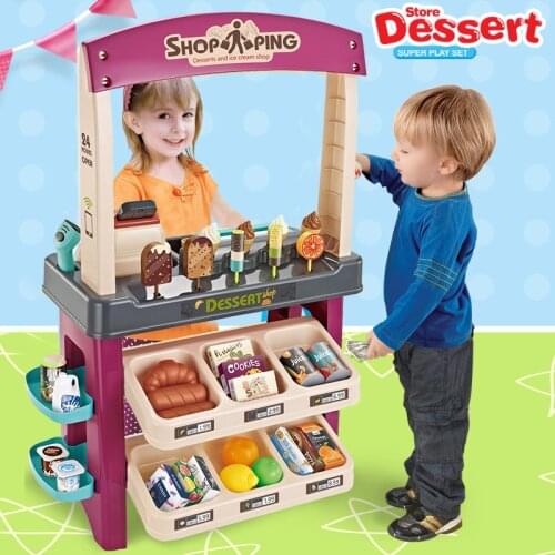 55pcs 66874/75 Pretend Play Supermarket Home Table Shopping Cart Dessert Simulation Indoor Toys Ice Cream Cosplay ABS Baby Kids
