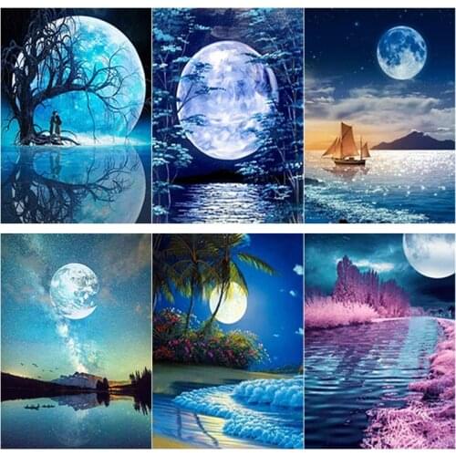 5D DIY Diamond Painting Moonlight Diamond Embroidery Moonscape Cross Stitch Full Square Round Drill Home Decor Manual Art Gift