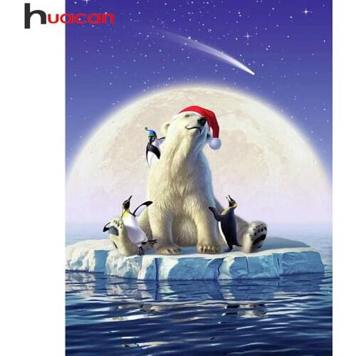 Huacan Diamond Painting Full Bear Penguin Wall Stickers Diamond Embroidery Mosaic Moon Animal Home Decor