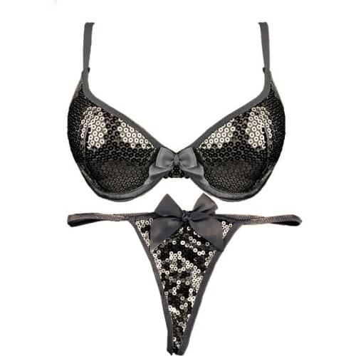 Mierside 1211281 Bra Push Up Sexy Lingerie Womens Round Sequins Lady Underwear Bra and Sexy Thong