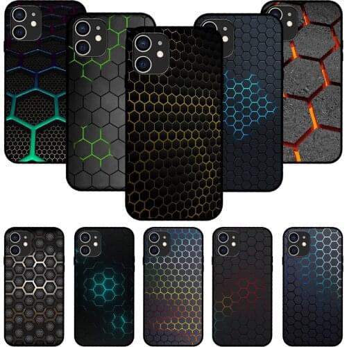 For iPhone 11 12 8 Plus Mini Pro X XR XS Max 4 5 7 6 6S 8 SE Phone Case Black Cover Hoesjes irregular Geometric Shape