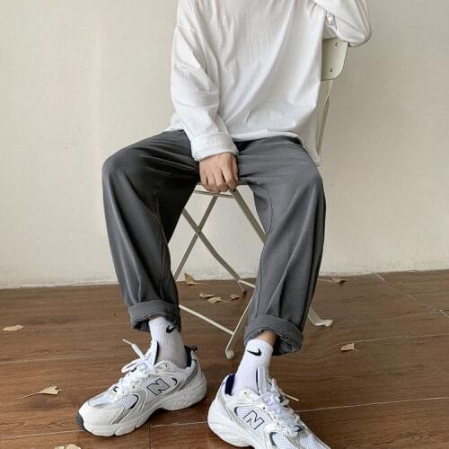 Man Plus Size Ankle-Length Trousers Streetwear Male Bottoms Mens Solid Color Straight Harem Casual Pants Korean