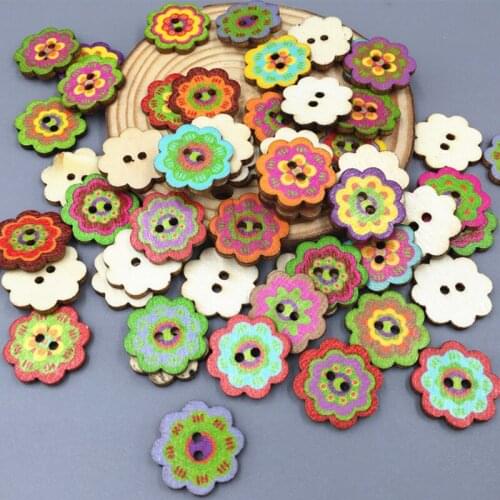 DIY 100pcs Mixed 2 Holes Wooden Buttons Flower Fit Sewing Scrapbooking Clothing accessories