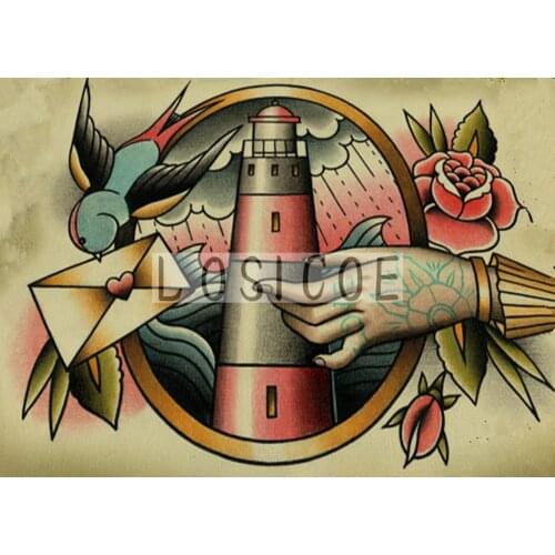 Tattoo Design Poster HD Print Painting Retro Kraft Paper Wall Sticker Vintage Wall Art Mural Wallpaper Gallery Home Decoration R
