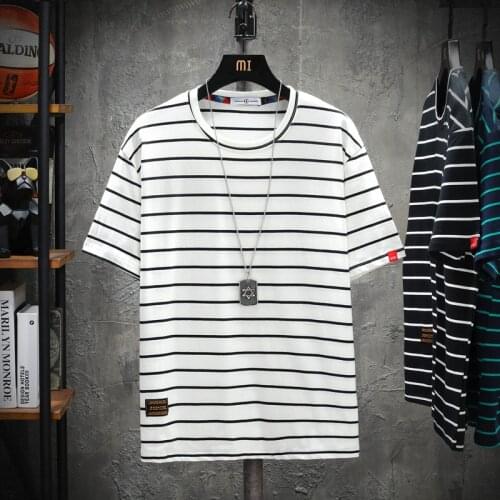 New Clothing Fashion T Shirt Men Cotton Mens Summer Tshirts Male Oversized Tee Shirts 5XL Striped T Shirt Tee for Man Streetwear