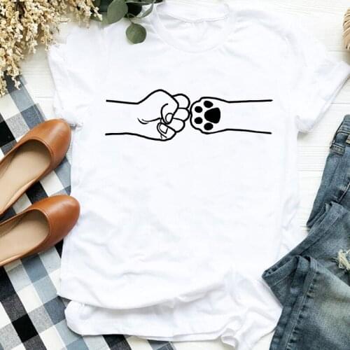 Women Lady Printing Cat Dog Paw Fashion Animal Funny 90s Print T Tee Womens Tshirt for Female Shirt Clothes Top Graphic T-shirt