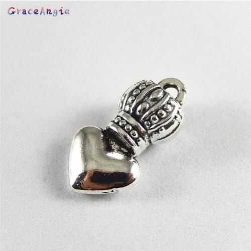 GraceAngie 10PCS Antique Jewelry Cute Charms Simulated Crown Heart Shape Pendants Jewelry Findings Necklace Making Accessory