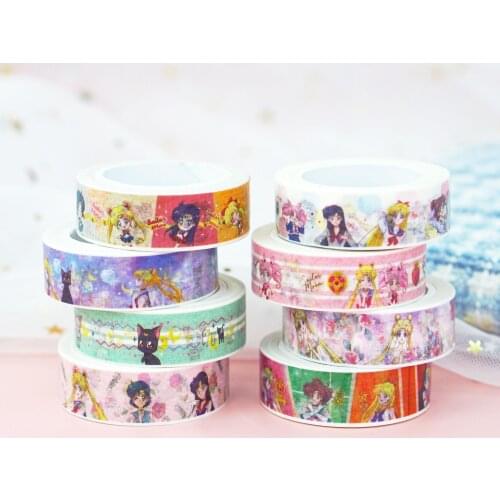 8pcs Washi Tape Anime Paper Adhesive Tape DIY Scrapbooking Sticker Label Masking Tape Office Supplies Sticker Tape 1.5cm*10m