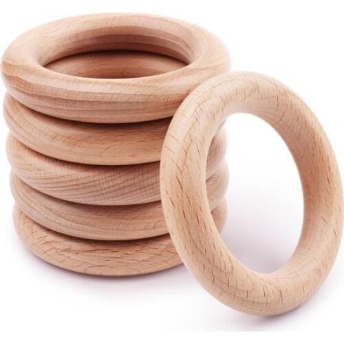 Sutoyuen 50pcs Beech Natural Wooden Rings Without Paint Smooth Unfinish Wood Circles for Craft DIY Baby Teething Jewelry Making