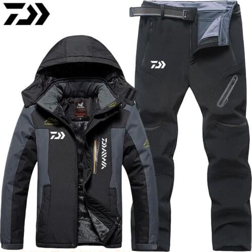 New Daiwa Fishing Clothes Sets Outdoor Fishing Clothing Winter Keep Warm Men Fishing Suit Waterproof Fishing Jackets Plus Velvet