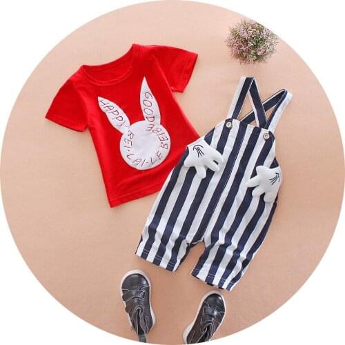 Summer Children Garment Suit Kids Boys Girls Cartoon Striped T Shirt Bib Pants Overalls 2Pcs/sets Baby Infant Casual Clothes SET