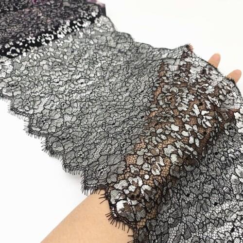 3y/lot 22.50cm Black With Silver Non-Elastic Eyelash Lace Trim Clothing Accessories Dress Sewing Applique Costume Lace Fabric