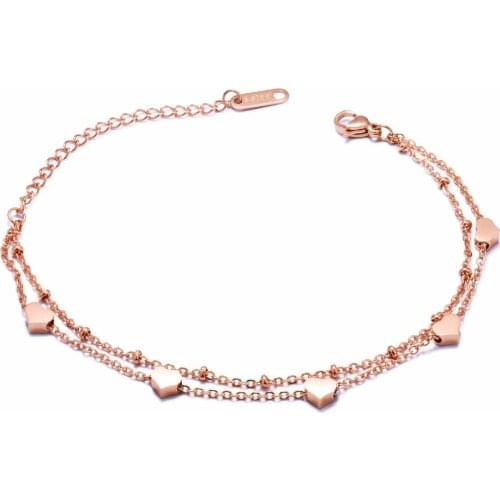 Fashion Double layers Heart Charm Bracelet Bangle For Women Stainless Steel Extended Link Chain Bohemia Jewelry Gift