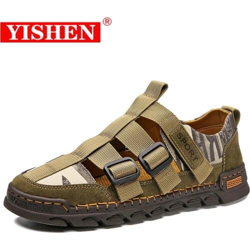 YISHEN Genuine Leather Men Shoes Summer New Large Size Mens Sandals Men Casual Sandals Fashion Shoes Slippers Big Size 38-48
