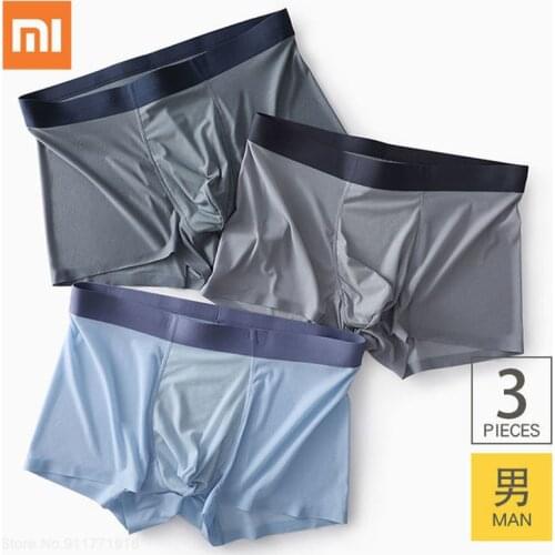 3pcs/lot Xiaomi Ice Silk Mens Underwear Adult Graphene Antibacterial Boxer Shorts Underpants Male Seamless Summer Thin Pants