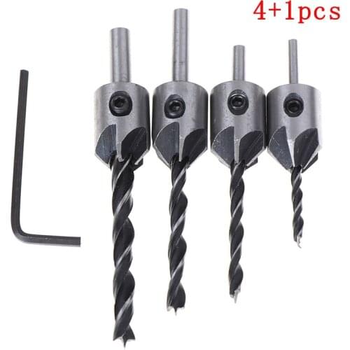 5pcs Useful HSS 5 Flute Countersink Drill Bit Set Drill Press Set Chamfer Reamer Woodworking Power Tools 3mm-6mm