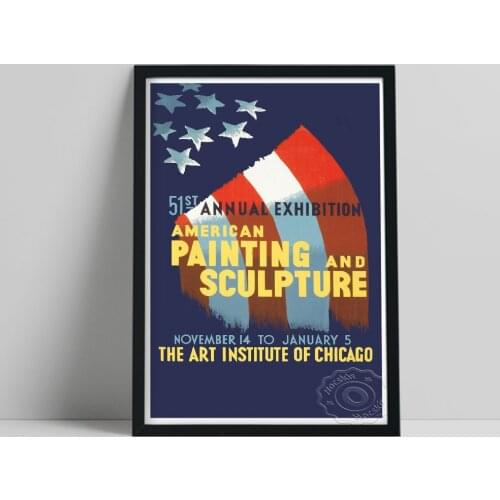 Nostalgic 51st Chicago Museum Of Art Exhibition Poster, Modern American Art Canvas Painting, Vintage Art Wall Picture Home Decor