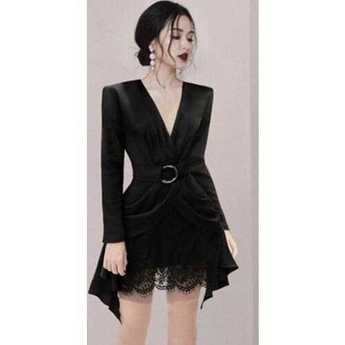 New Luxuriy Fashion Women 2 Pieces Set V-Collar Lace-Up Top+Sexy Lace Sheath Bodycon Skirt Korean Chic Work Casual Skirt Suit