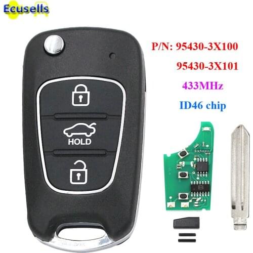 Upgraded Flip Remote Key Fob 3 buttons 433MHz ID46 chip for Hyundai Elantra 2011-2013 95430-3X100 95430-3X101 OKA-186T CE0678