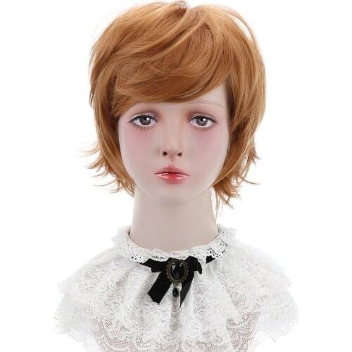 Free Beauty 12" Short Body Wave Synthetic Ginger Dun Strawberry Blonde Ash Hair Bob Wigs with Gradient Bangs for Women Daily