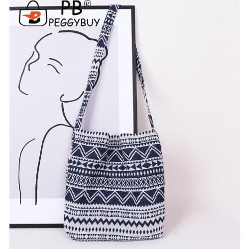 Casual Shopping Versatile Retro Soft Canvas Bag Shopping Bag Foldable Ethnic Style Women Printing Canvas Shoulder Tote Bag