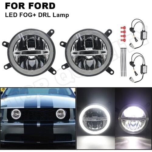 Fit For 2005 2006 2007 2008 2009 Ford Mustang GT Center Hood Grille LED Driving Fog Lights White/ DRL Halo Daylights Car-Styling