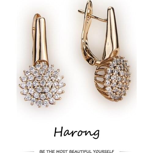 Harong Luxury Gold Inlaid Crystal Sparkling Earrings Female Aesthetic Jewelry Accessories Cute Stud Earring For Woman Wedding