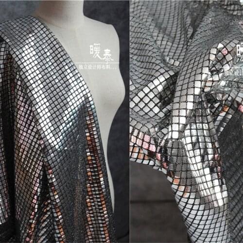 Silver Square Sequins Gauze Fabric DIY Patchwork Props Party Decor Wedding Dress Cosplay Metallic Clothes Designer Fabric