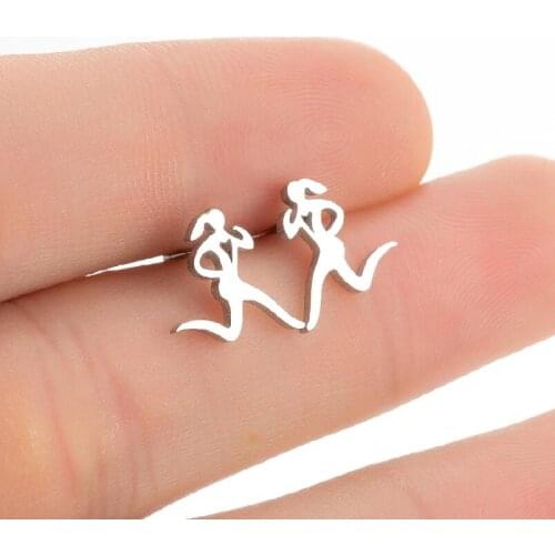 Stainless Steel Running Studs Earrings Small Sports Stud Earring For Girls Kids Female Sport Lover Gift Bronics 2021 New Fashion