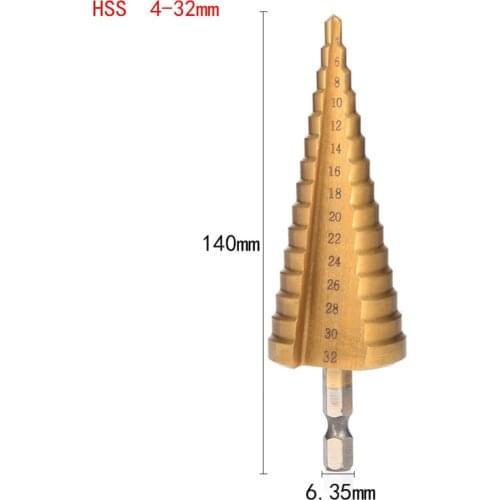4 - 32 mm Hexagonal Titanium Step Cone Drill Bit Hole Cutter HSS4241 Stepped Drill For Sheet Metal Free Shipping