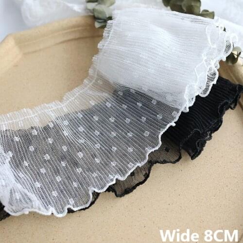 9CM Wide New White Black Tulle Mesh Lace Fabric Wave Point Embroidered Fringe Ribbon Collar Cuffs Ruffle Trim DIY Sewing Decor
