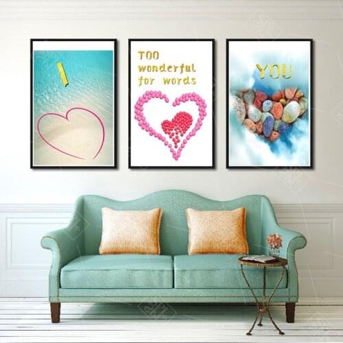 Nordic Bedroom Decor Seascape Canvas Painting Modern Love Heart Beach Landscape Posters Print Home Decoration Wall Art Picture