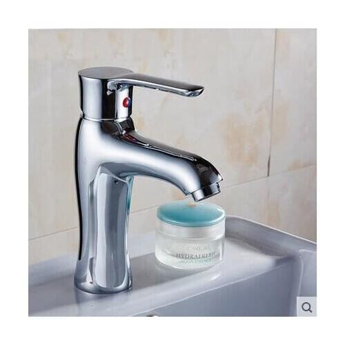 Bathroom sink basin faucet mixer, Toilet chrome plated washing water tap, Single hole brass basin faucet hot and cold
