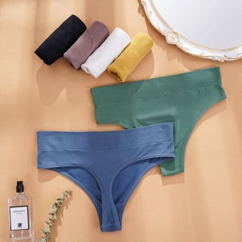 Womens Thong Cotton Panties Sexy Panties G-String Solid Color Wide Waist T back Female Seamless Thongs Intimate Underwear