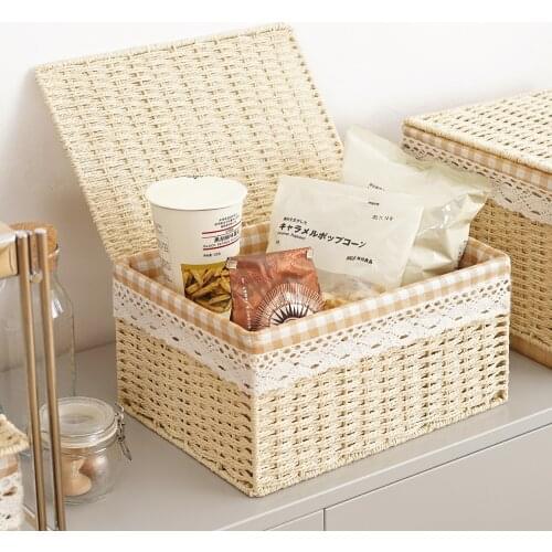 Snacks Woven Storage Basket Clothing Sundries Fruit Reusable Eco Friendly Storage Box Rattan Rangements Household Products DG50K