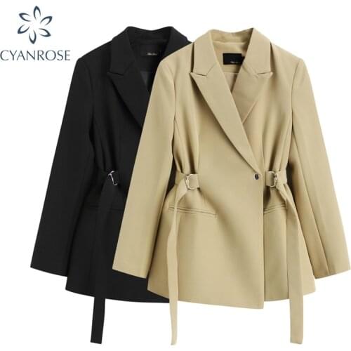 Long Blazer Women with Belt for Office Ladies Work Vintage Autumn Winter Loose Women Blazers and Jackets Suit Feminino Casual