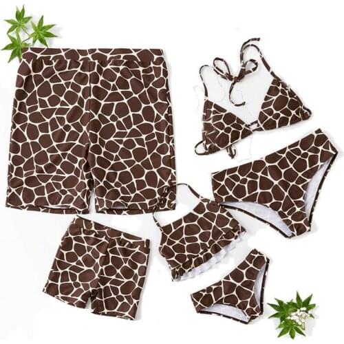 Giraffe Striped Women Bikini Set Mom Daughter Matching Bathing Suit Men Boys Dad Son Beach Shorts Family Swimsuits Seaside Wear