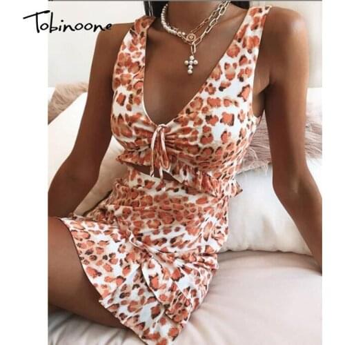 Tobinoone Floral Print Ruffle Hollow Out Mini Dress Women V Neck Spaghetti Strap Drawstring Sexy Dresses Summer Casual Robes