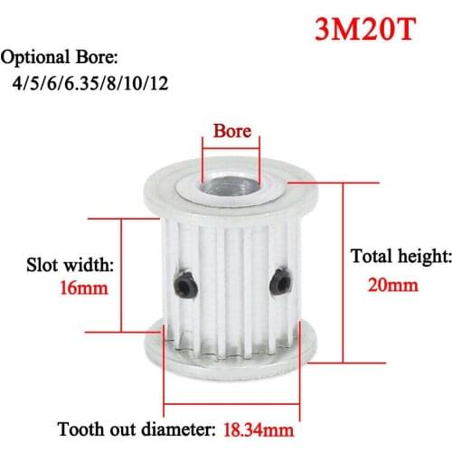 Arc HTD 3M Timing Pulley 20 Teeth Bore 4/5/6/6.35/8/10/12mm for Width 15mm 3M Synchronous Belts HTD3M pulley 20T 20Teeth