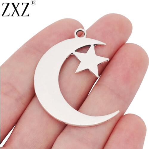 ZXZ 10pcs Large Crescent Moon Star Charms Pendants for Necklace Jewelry Making Findings 44x32mm