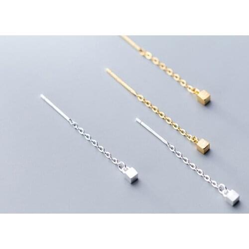 1pair 3.5CM Real. 925 Sterling Silver jewelry Geometric Square Cube Threader dangle Tassel Earrings jewelry GTLE2641