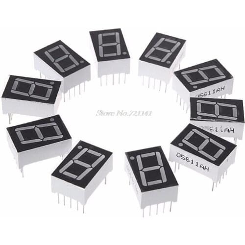10PCS 0.56 Inch 7 Segment 1 Digital LED Display Red Common Cathode Digital Tubes Dropship